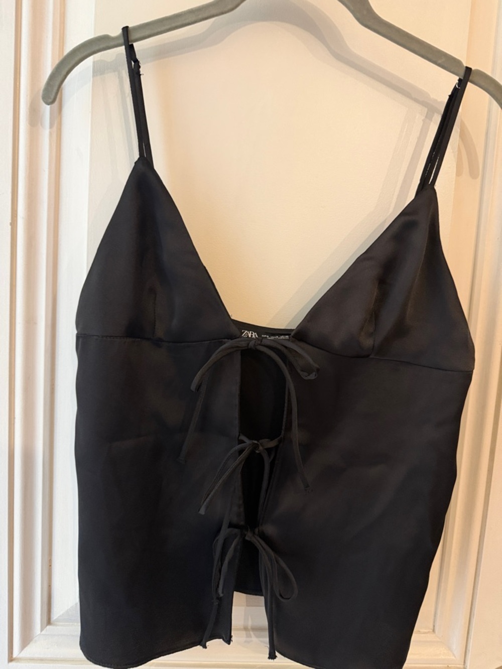 Zara Black Satin Tie-Front Camisole